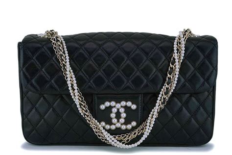 chanel black bag with pearl|chanel pearl tote bag.